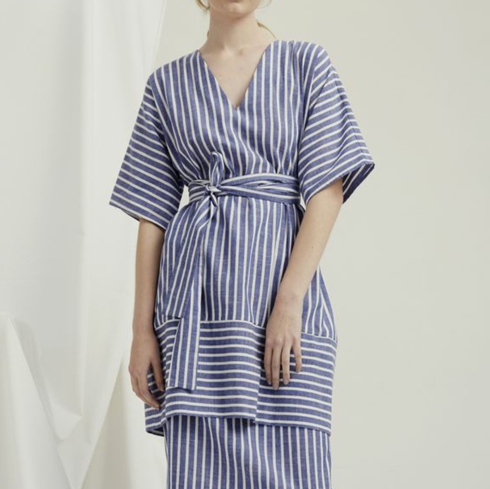 ETHICAL NWT Milk & Thistle Kyoto 3/4 Tunic Chambray Stripe